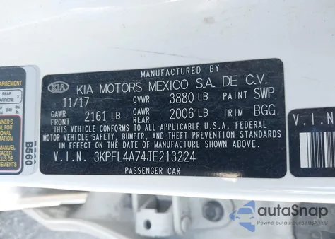 2018 Kia Forte Lx из США, поврежденный, VIN 3KPFL4A74JE213224